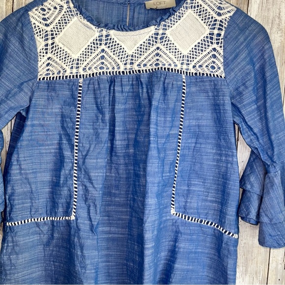 Loft Chambray Ruffle Sleeve Blouse - Picture 3 of 5